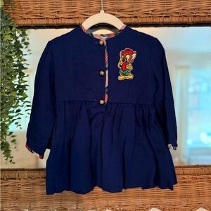 Navy Blue Girls' Formal Dress with Embroidered Character